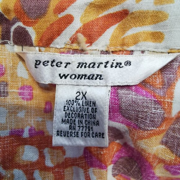 Peter Martin Multicolor Animal Print Linen w/ Sequin Neckline Blouse 2XL 0285 T - Picture 4 of 5